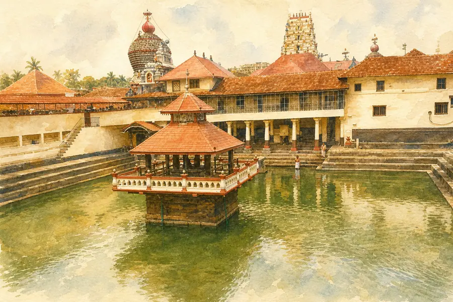 Dawn at the Krishna Matha — illustration